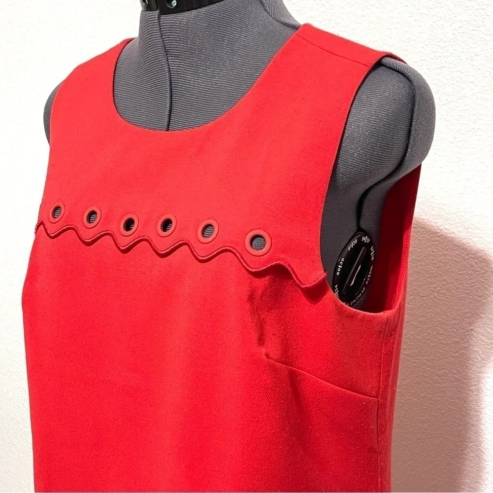 J.Crew Woman Red Grommet Scalloped Shift Sleeveless Dress Size 8